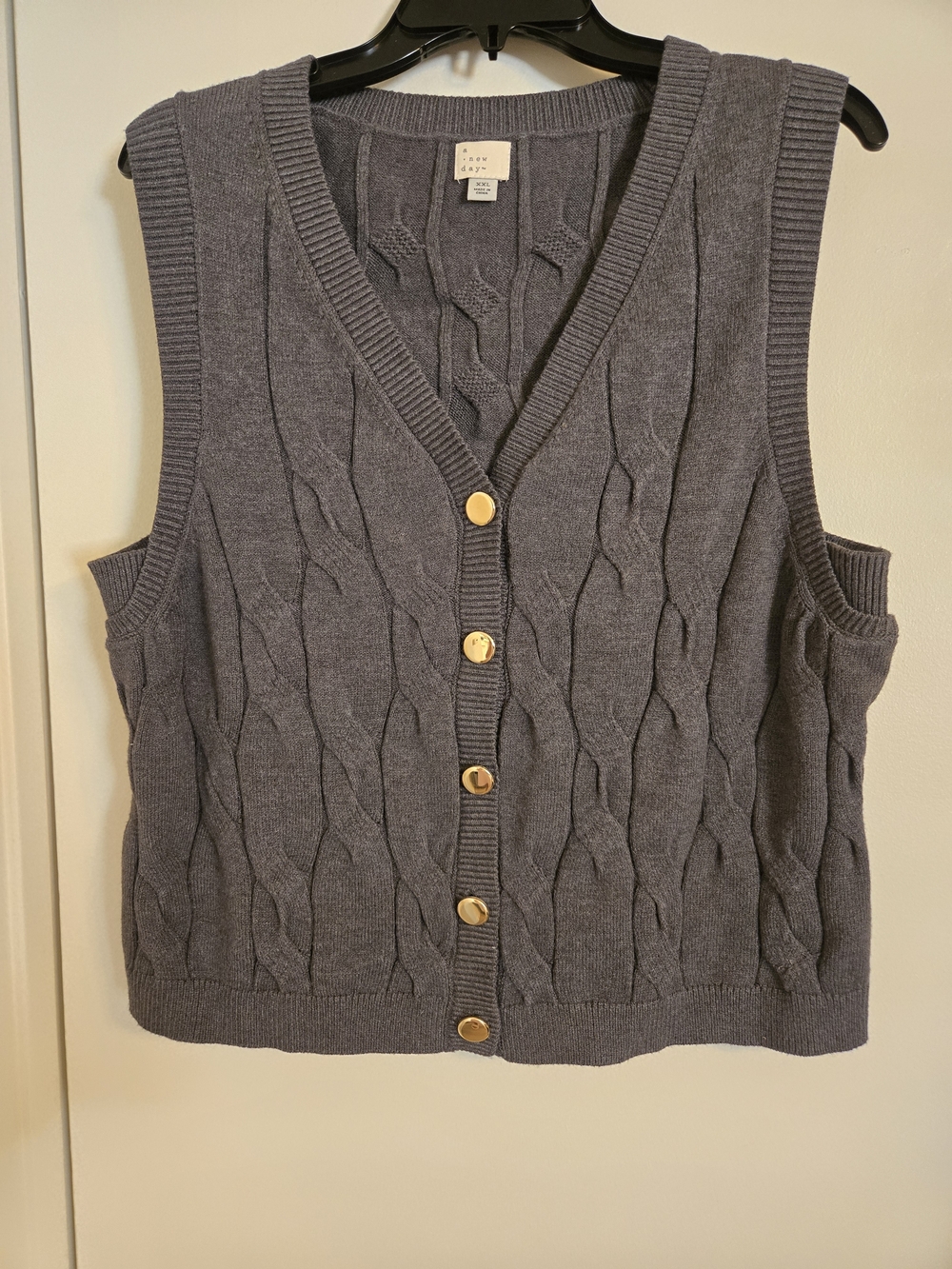 a new day Gray Cable-Knit V-Neck Button Front Sweater Vest - Picture 3 of 6